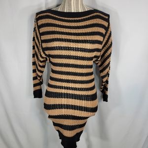 lucca couture Tan & Black Striped Sweater Knit Long Sleeve Dress Size Small
